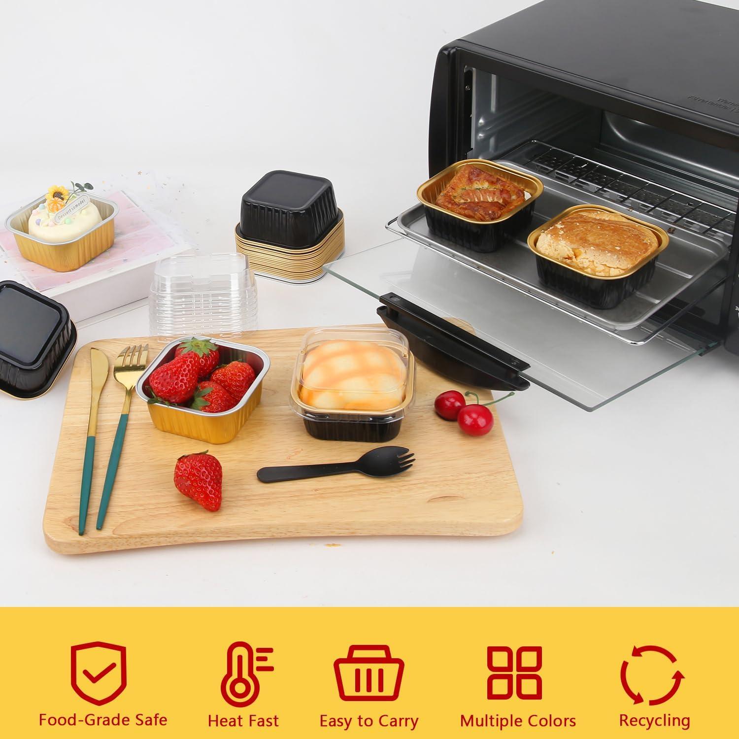 Moldes para Mini Pasteles LNYZQUS 5oz Aluminio con Tapa - Paquete 40