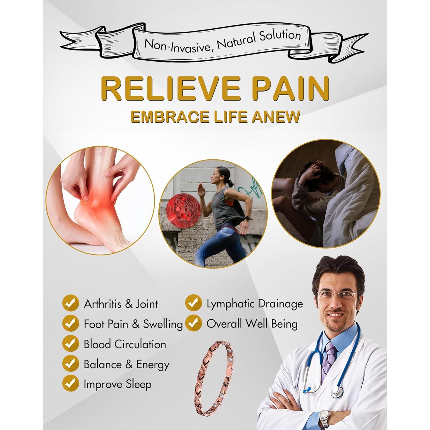 Tobillera Magnética de Cobre Puro Feraco Oro Rosa 25cm