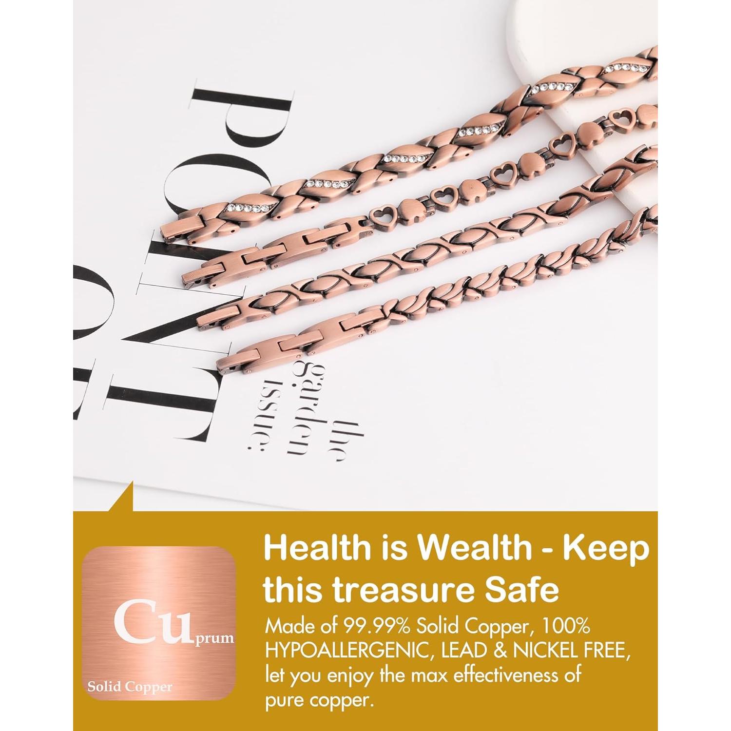 Tobillera Magnética de Cobre Puro Feraco Oro Rosa 25cm