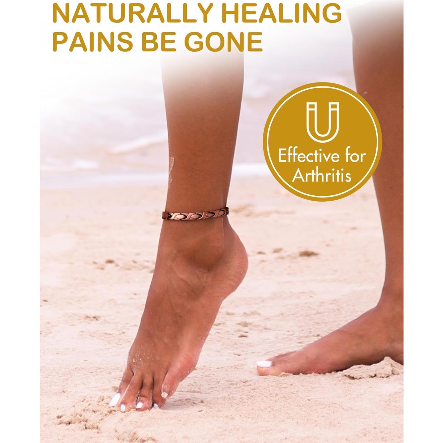 Tobillera Magnética de Cobre Puro Feraco Oro Rosa 25cm