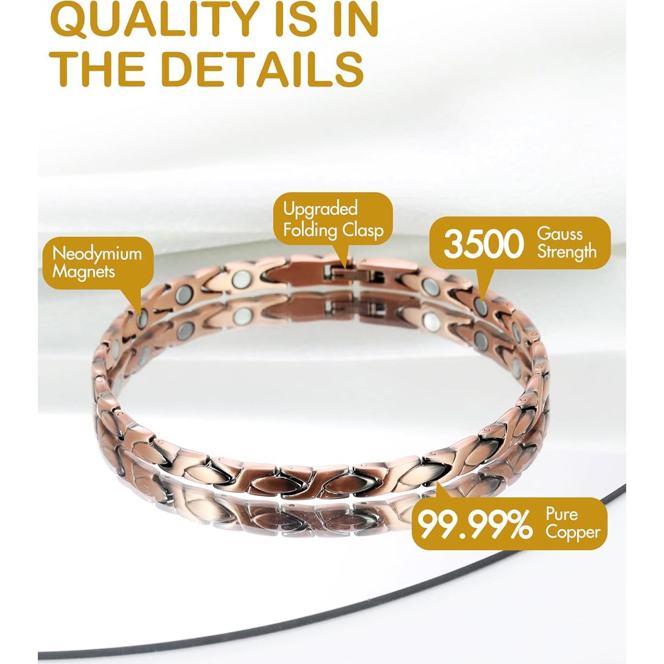 Tobillera Magnética de Cobre Puro Feraco Oro Rosa 25cm