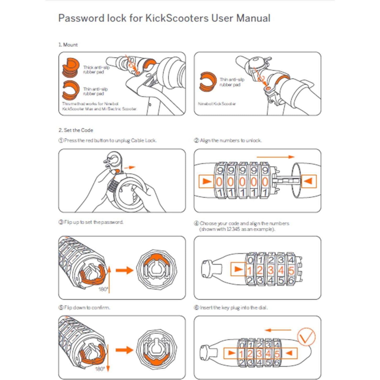 Candado de Combinación Segway Ninebot 120cm 5 Dígitos Negro