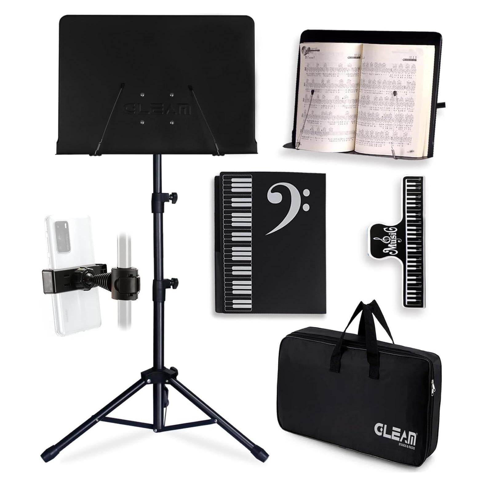 Soporte de Partituras GLEAM Metal 5 en 1 con Bolsa y Clip