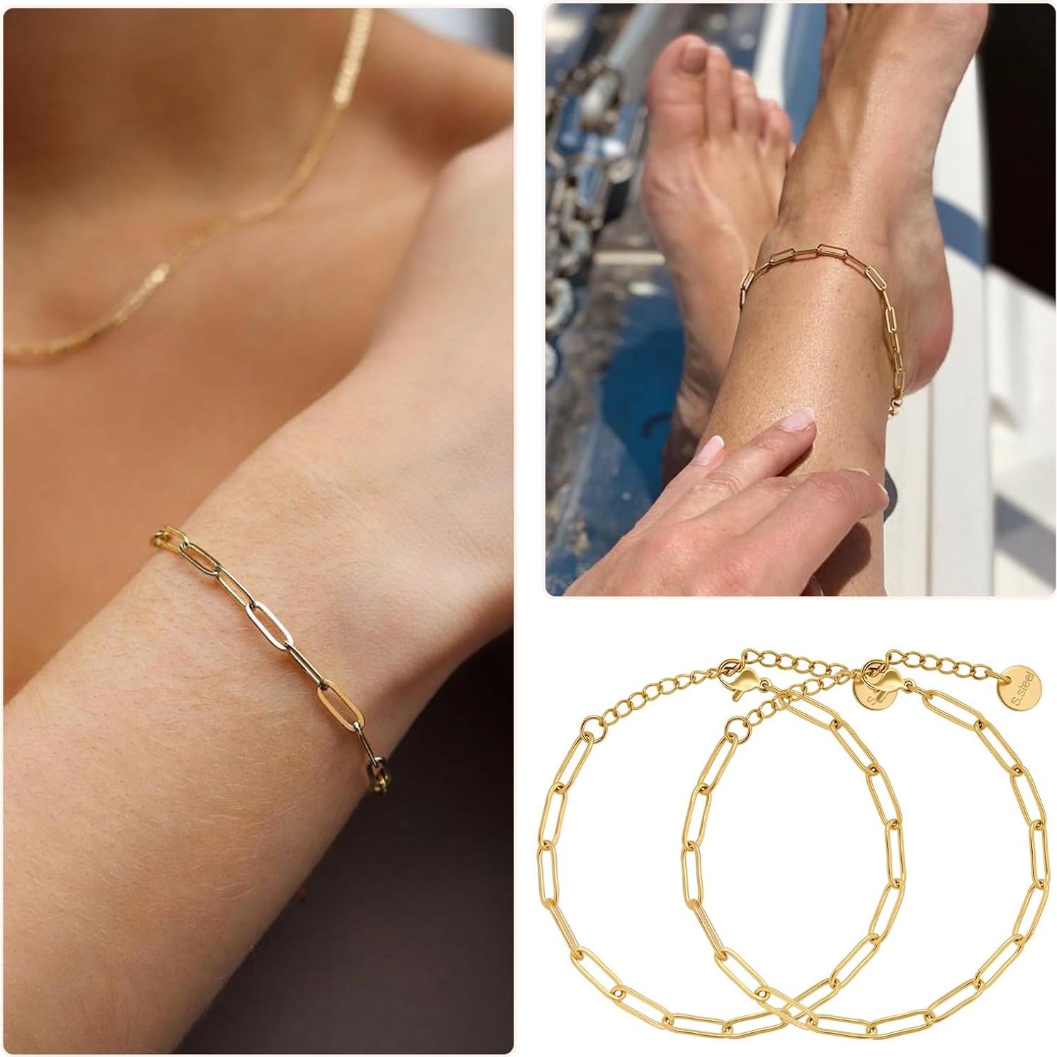 Juego de 10 Cadenas de Pulsera UMAOKANG de Acero Inoxidable Baño de Oro 16.5 cm