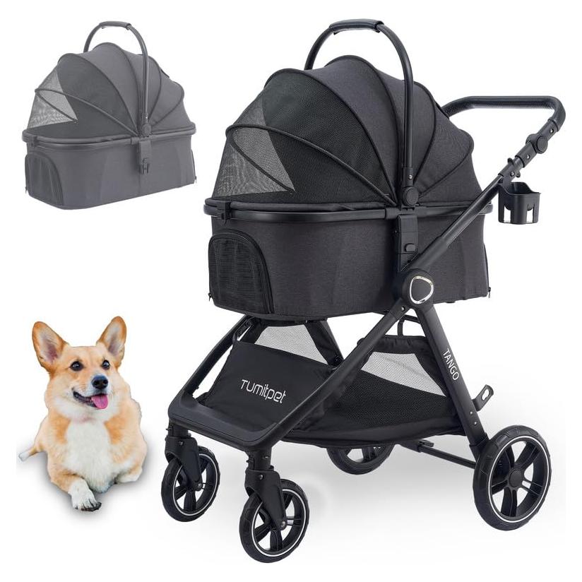 Carrito para Mascotas Tumitpet 2 en 1 Plegable Negro 15 kg