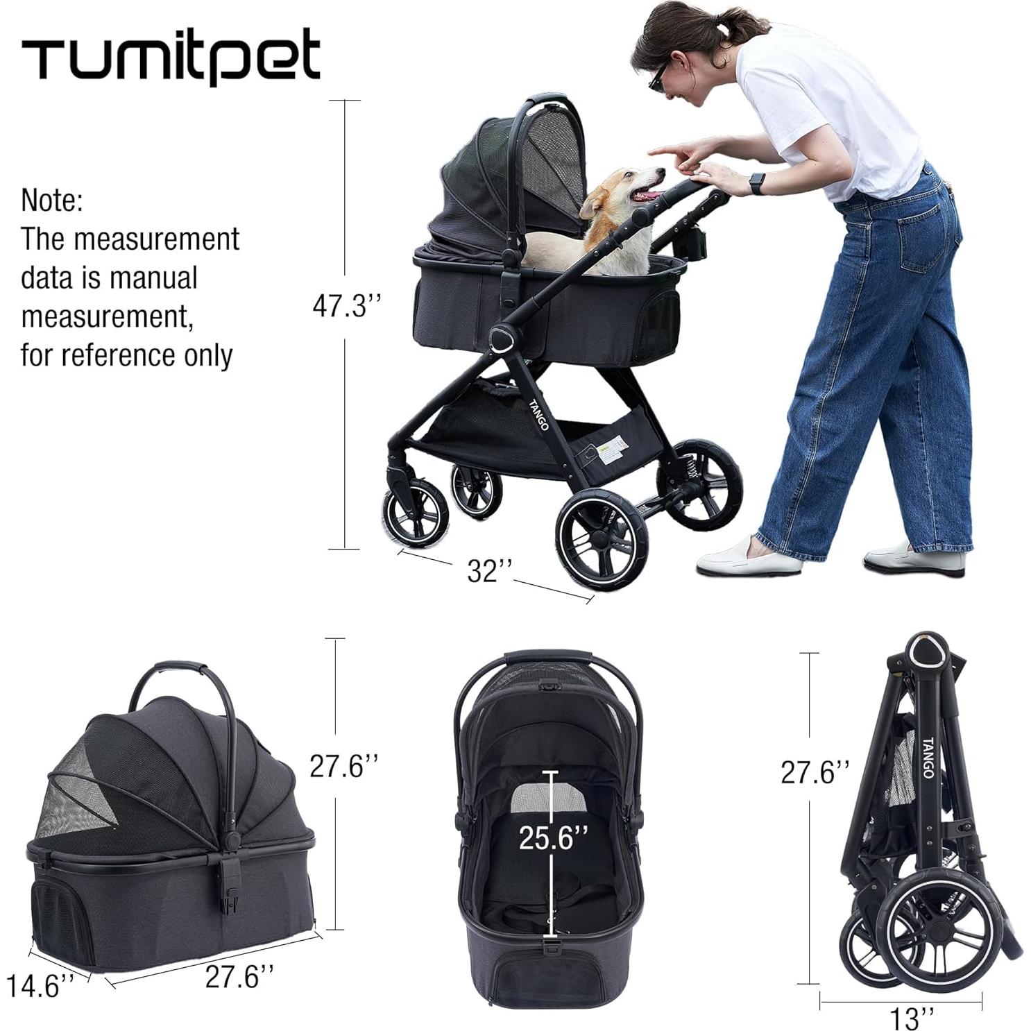 Carrito para Mascotas Tumitpet 2 en 1 Plegable Negro 15 kg