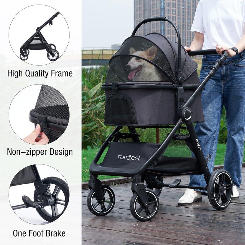 Carrito para Mascotas Tumitpet 2 en 1 Plegable Negro 15 kg