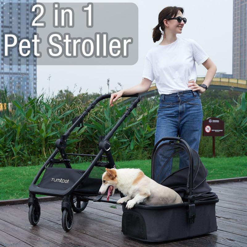 Carrito para Mascotas Tumitpet 2 en 1 Plegable Negro 15 kg