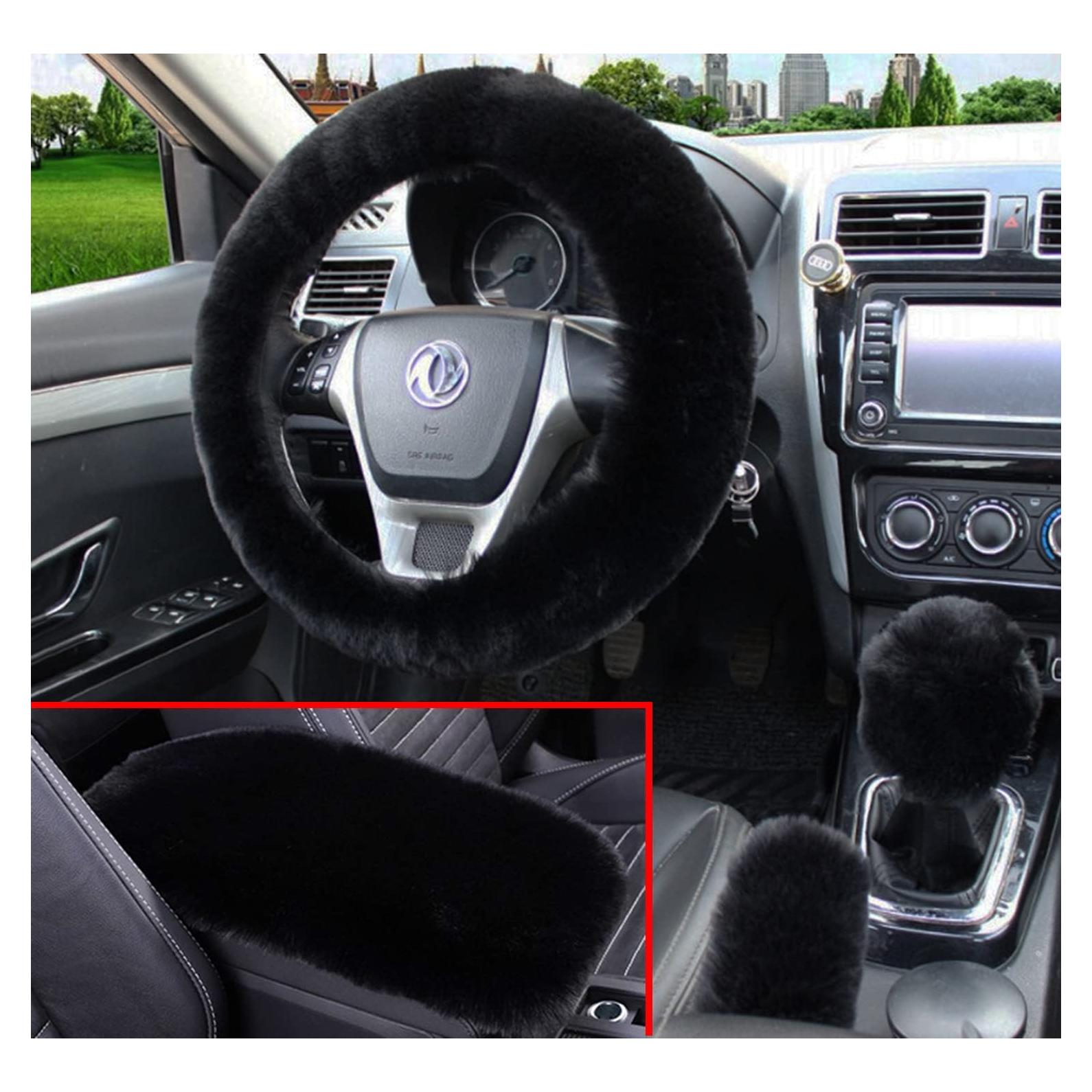 Cubierta de Volante de Coche Dotesy 38 cm Lana Sintética Negra