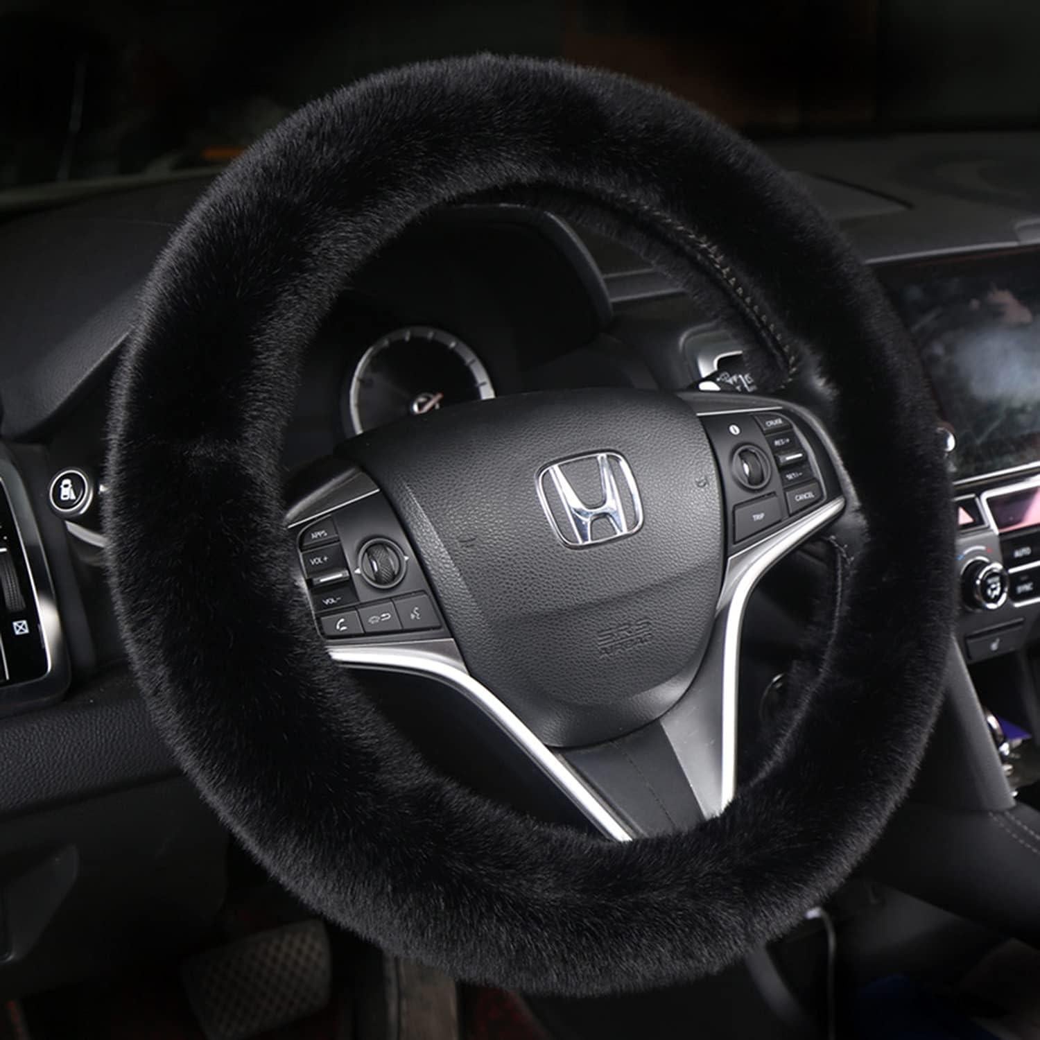 Cubierta de Volante de Coche Dotesy 38 cm Lana Sintética Negra