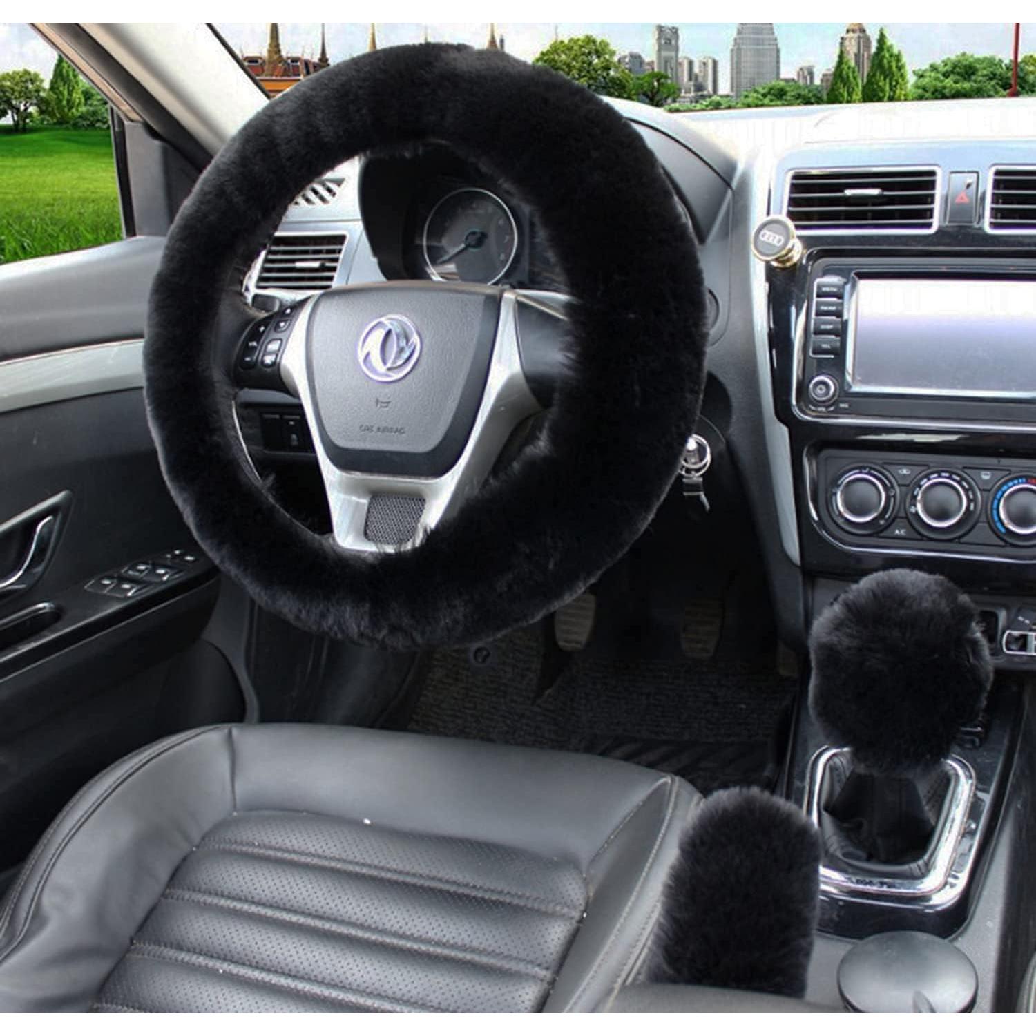 Cubierta de Volante de Coche Dotesy 38 cm Lana Sintética Negra