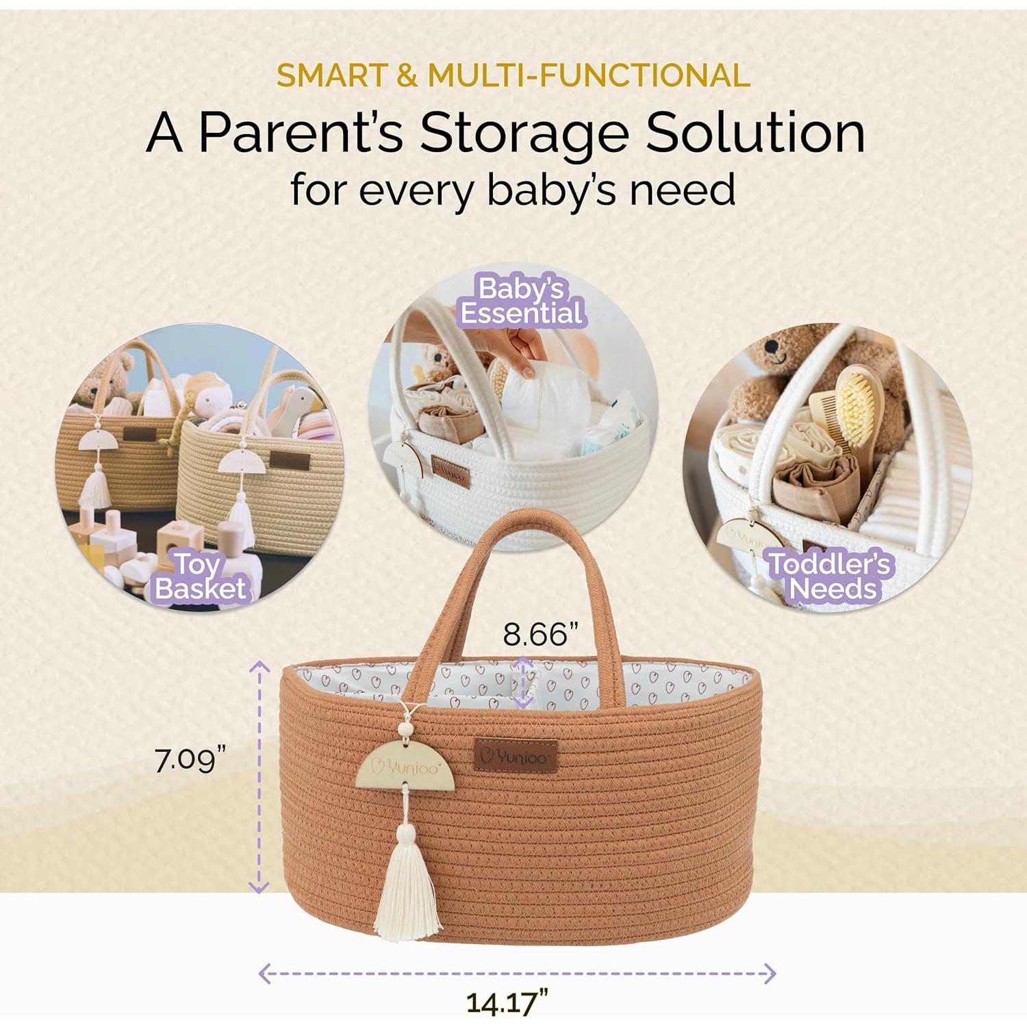 Caddy Organizador de Pañales Yunioo Ladrillo Algodón 35.5x22.9x17.8cm