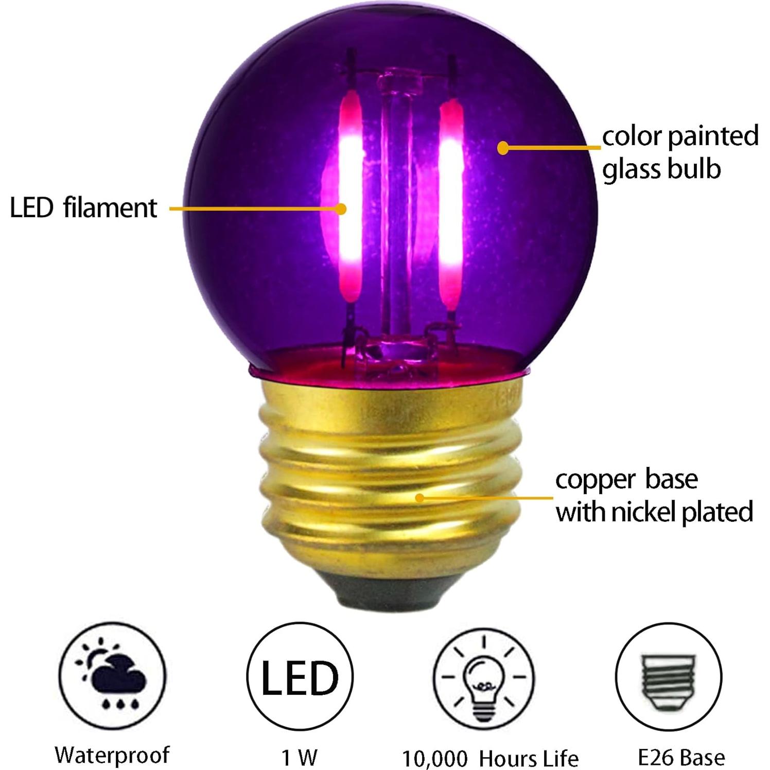 Bombilla LED Mini Globo 1W E26 Violeta 40mm Paquete de 6