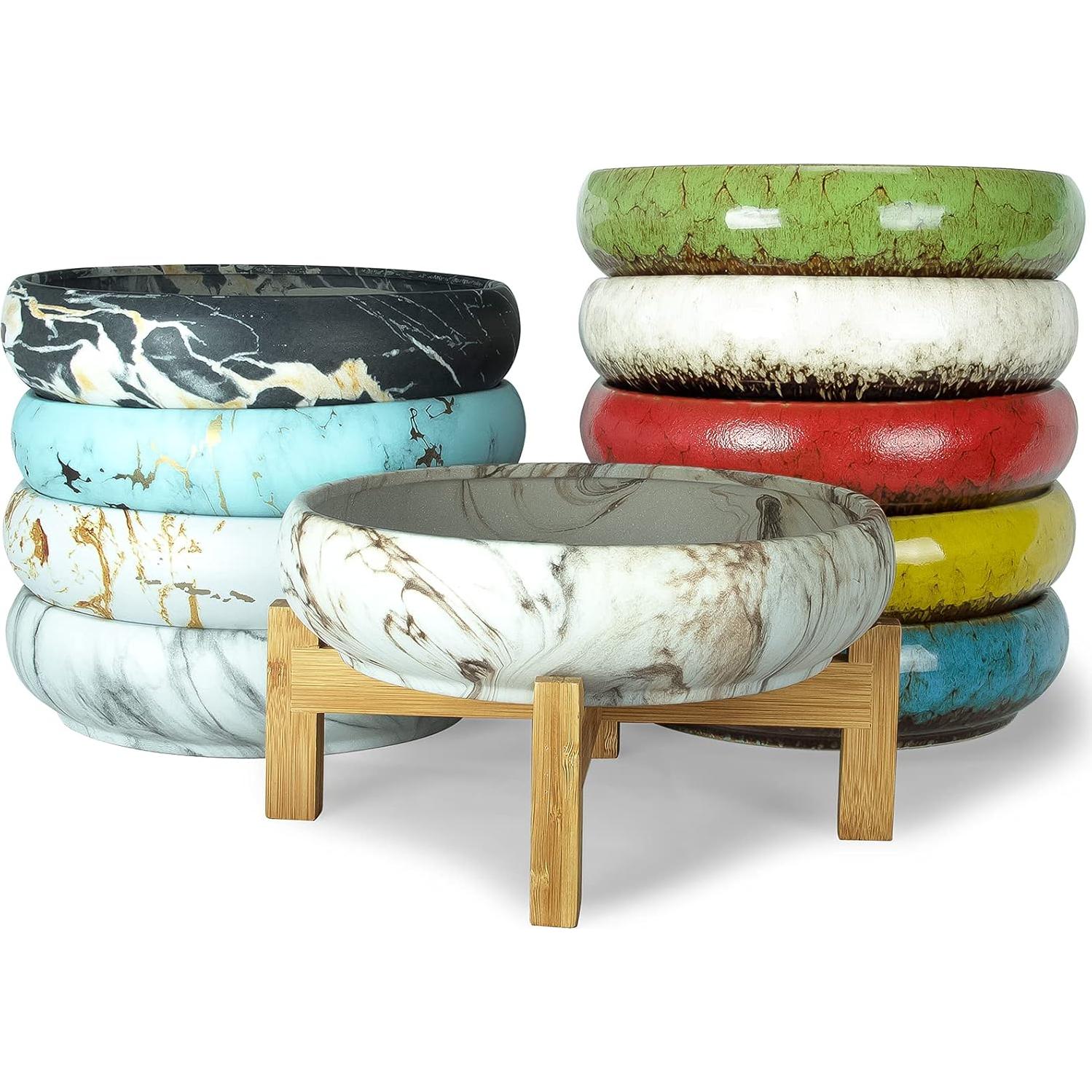 Maceta Suculenta Cerámica Mármol ARTKETTY 25.4cm con Drenaje