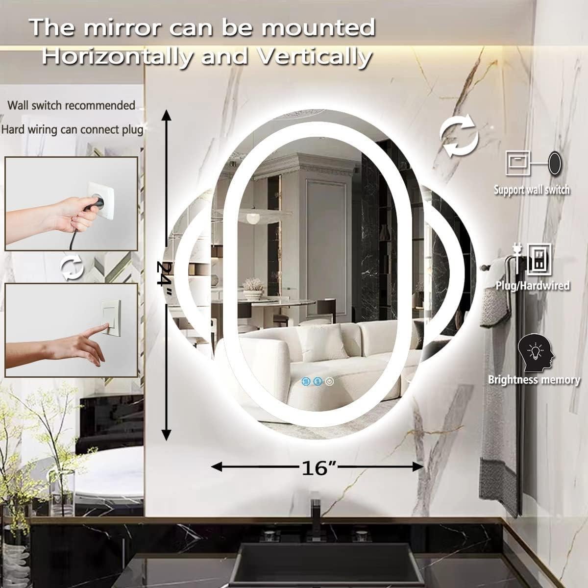 Espejo Ovalado LED THEKLA 61x40.6 cm con 3 Luces Regulables