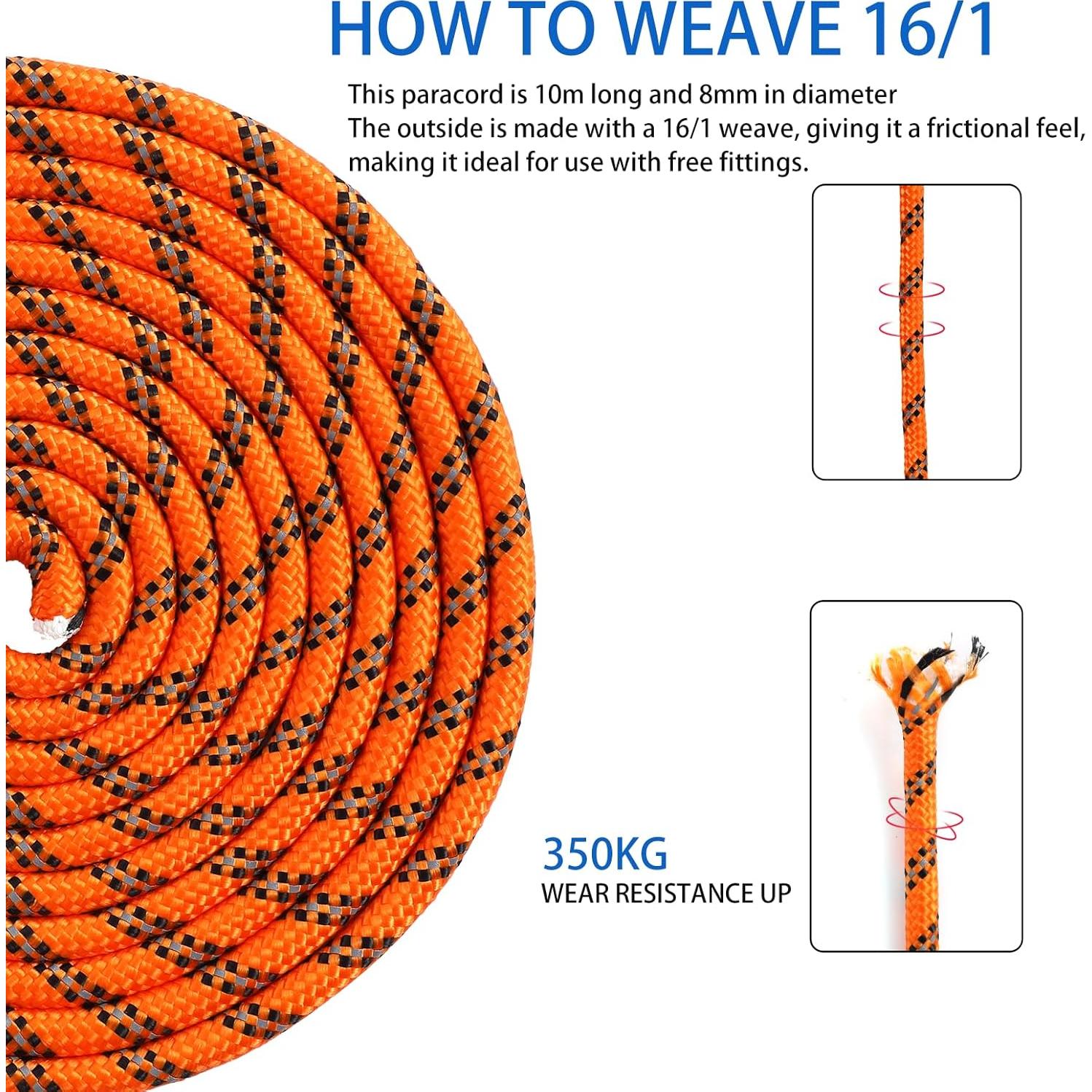 Cuerda Paracord 10m 750lb Nylon Reflectante YCZS Naranja