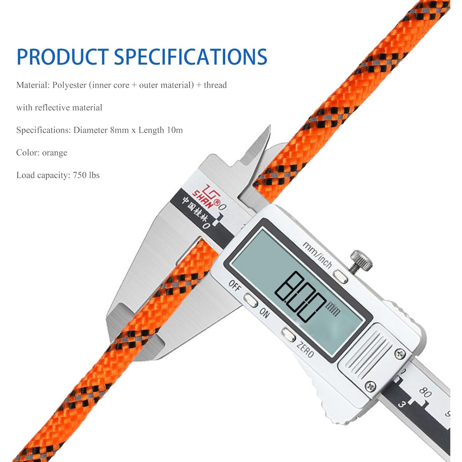 Cuerda Paracord 10m 750lb Nylon Reflectante YCZS Naranja