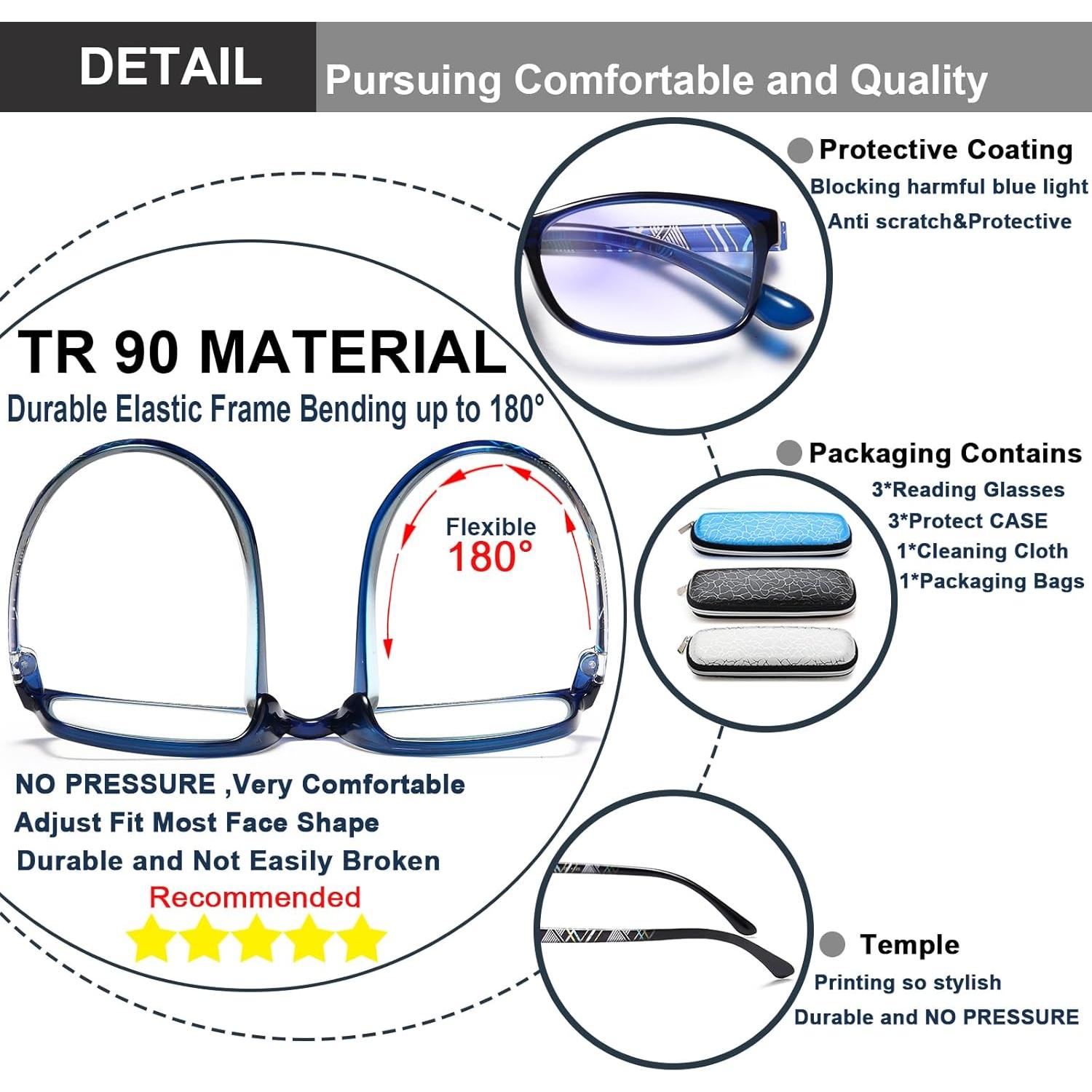 Gafas de lectura EYEURL unisex - Bloqueo luz azul - Paquete 3