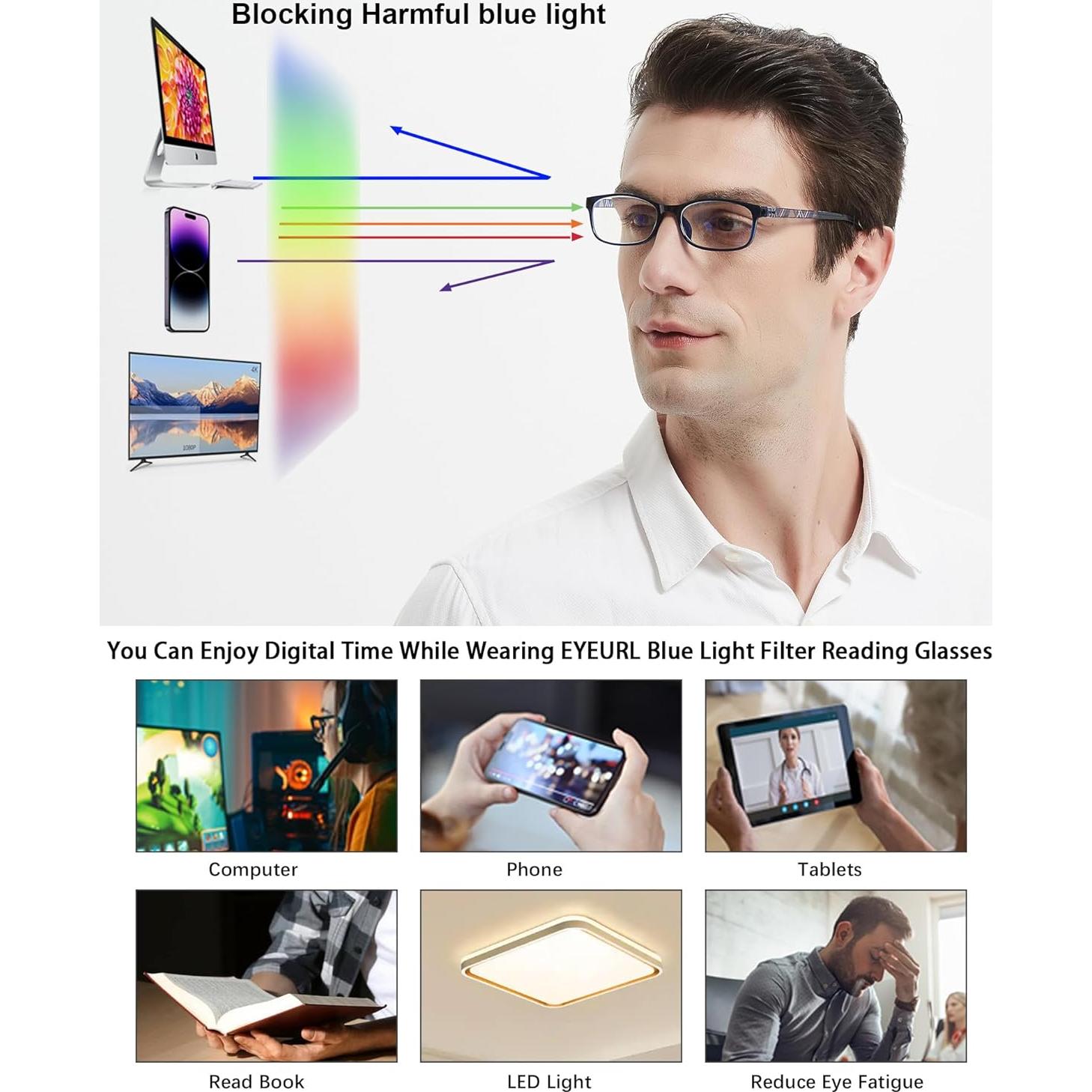 Gafas de lectura EYEURL unisex - Bloqueo luz azul - Paquete 3