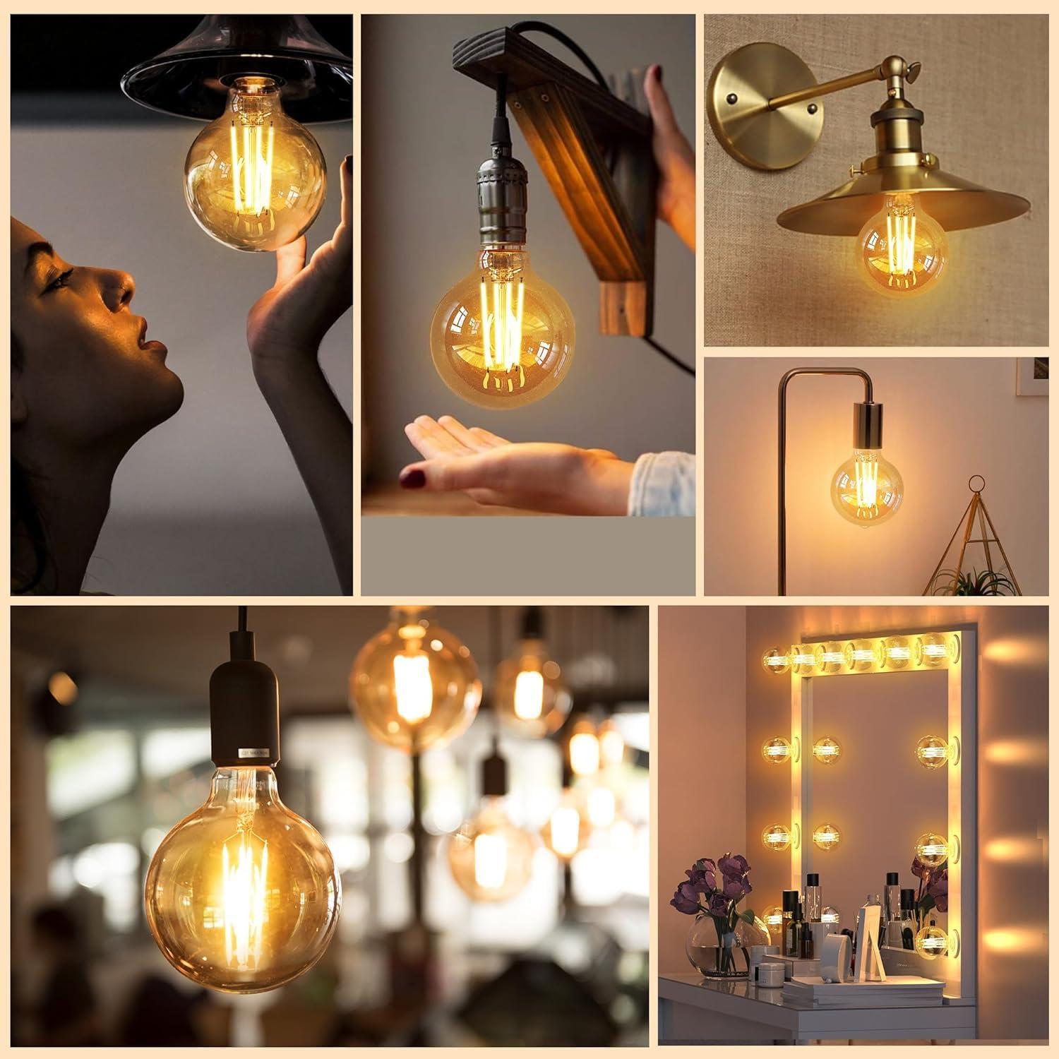 Bombilla LED Dimmable LEOOLS G25 E26 6W 600LM Ámbar 4Pack