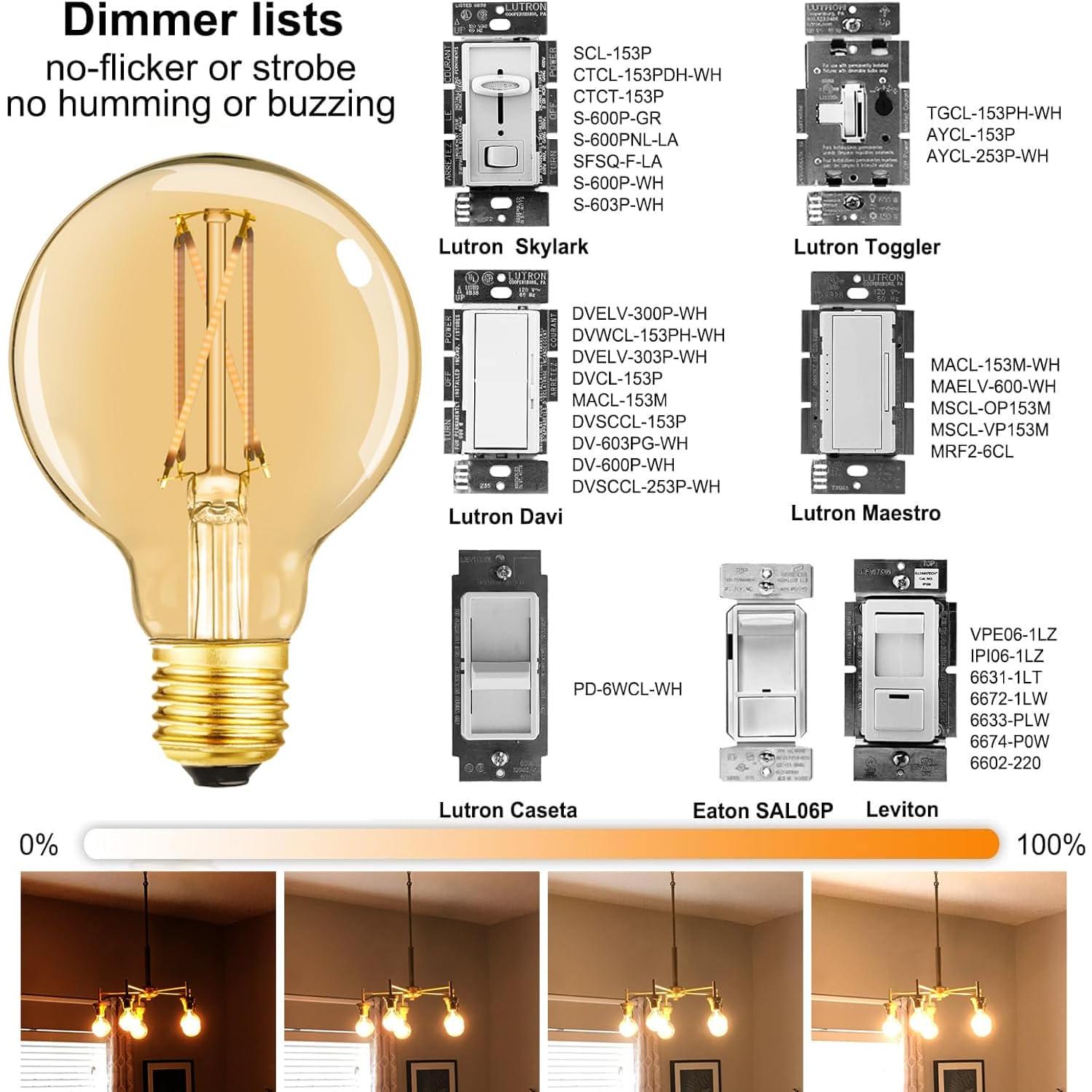 Bombilla LED Dimmable LEOOLS G25 E26 6W 600LM Ámbar 4Pack