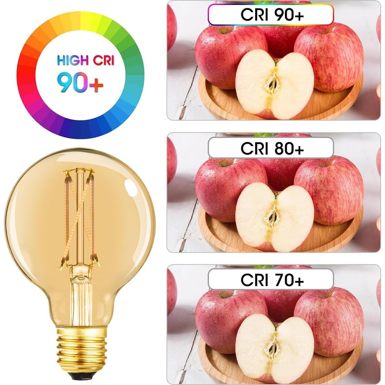 Bombilla LED Dimmable LEOOLS G25 E26 6W 600LM Ámbar 4Pack