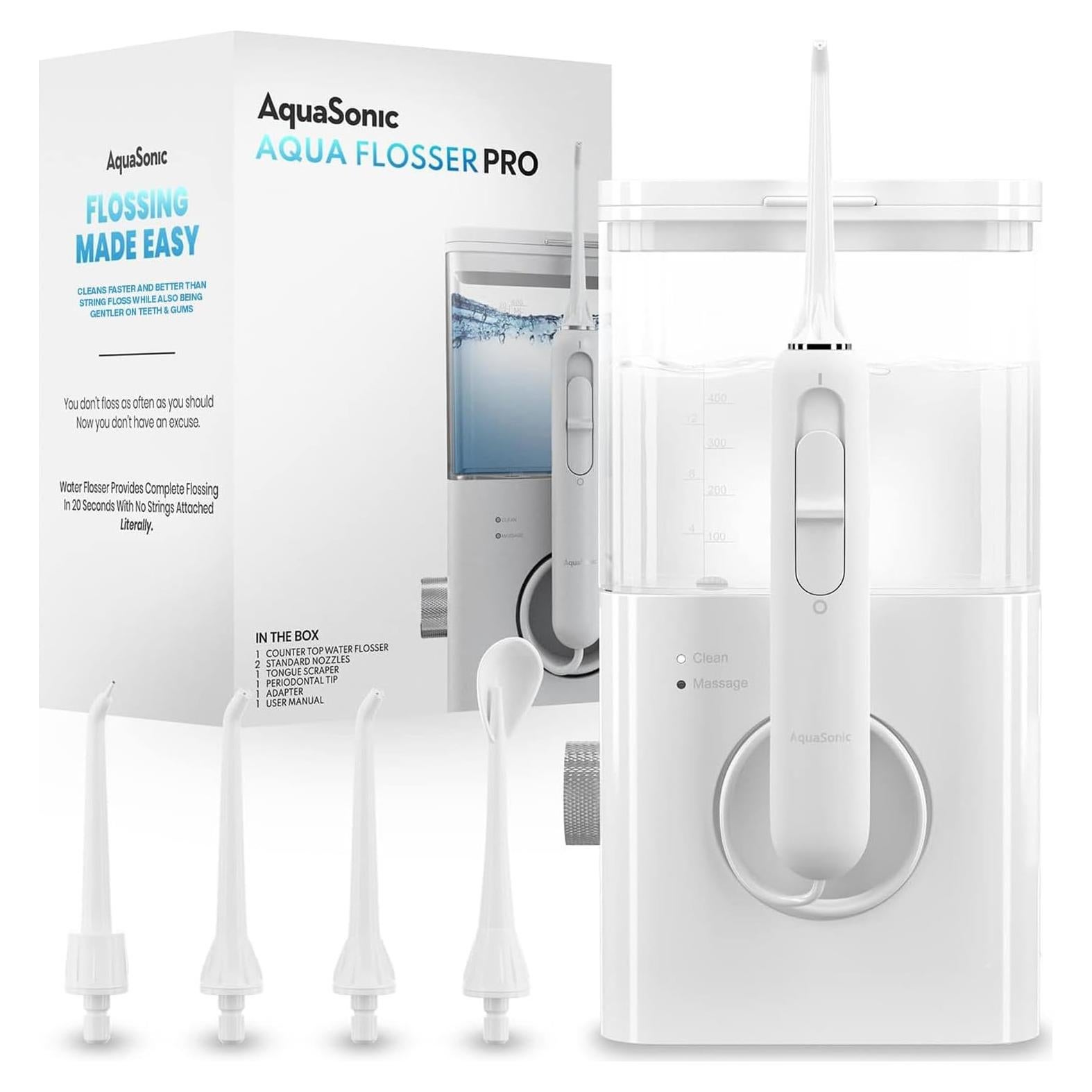 Irrigador Dental AquaSonic Aqua Flosser PRO 591 ml Blanco