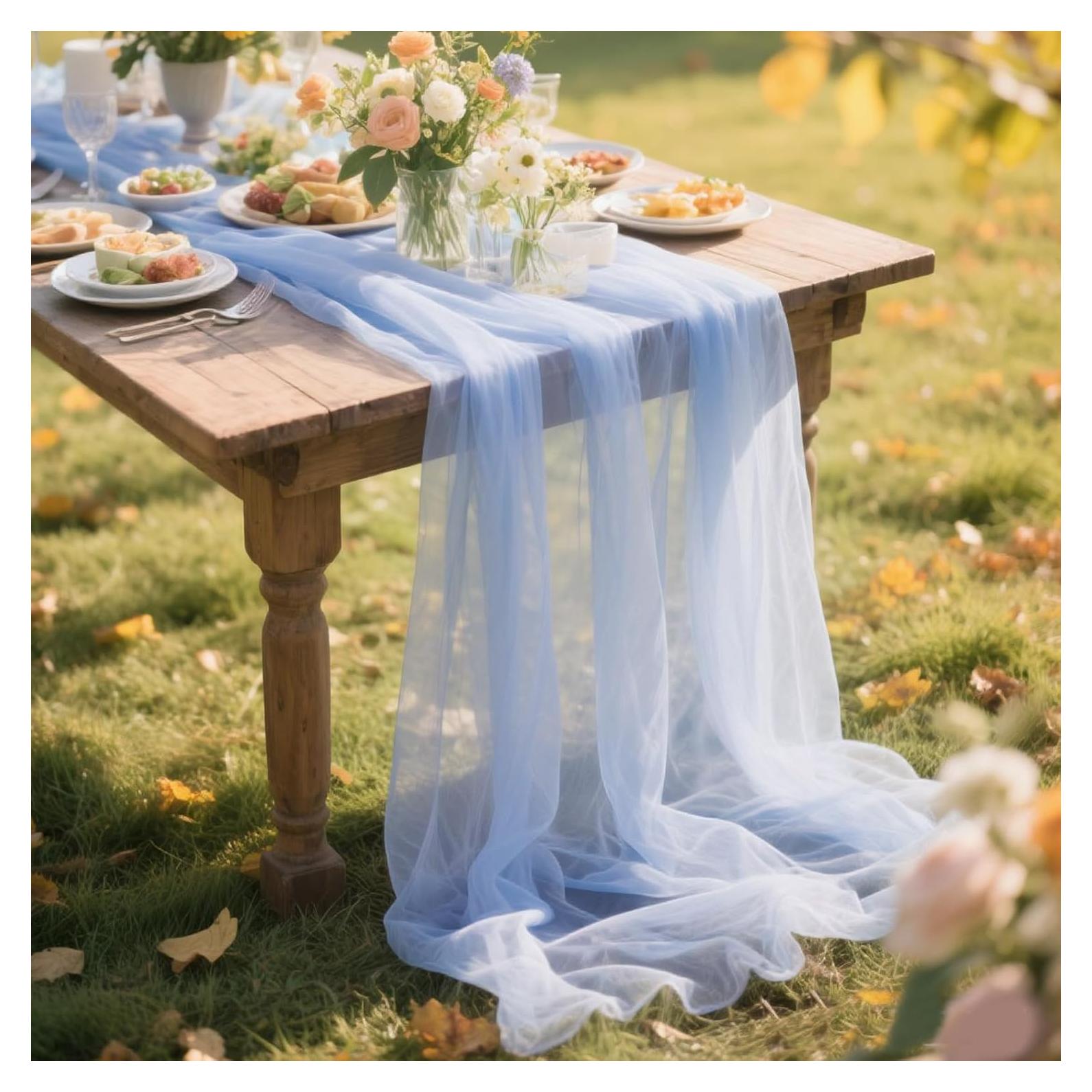 Caminito de Mesa de Gasa Azul 3.05m TuTive Decoración Boho