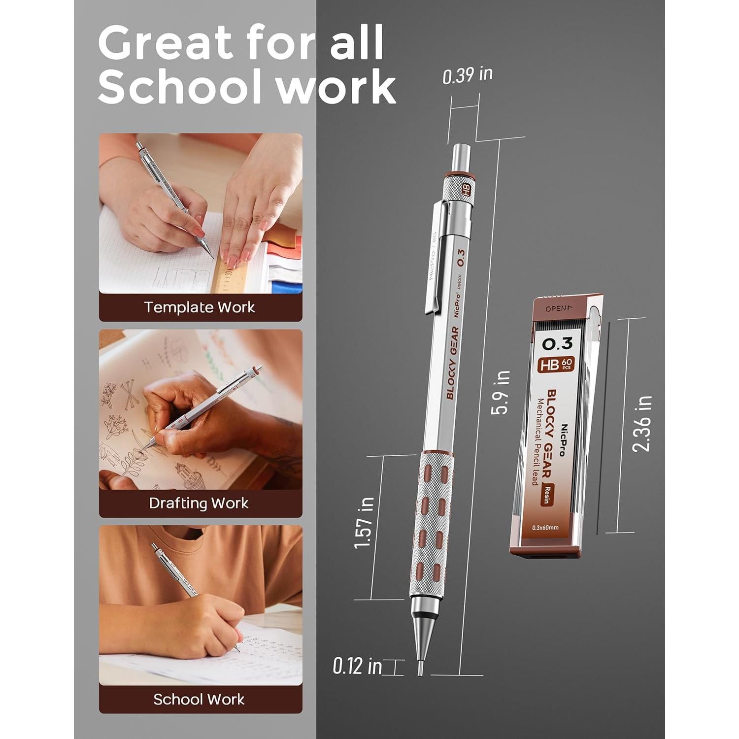 Conjunto de Lápices Mecánicos Nicpro Blocky Gear 0.3mm en Estuche