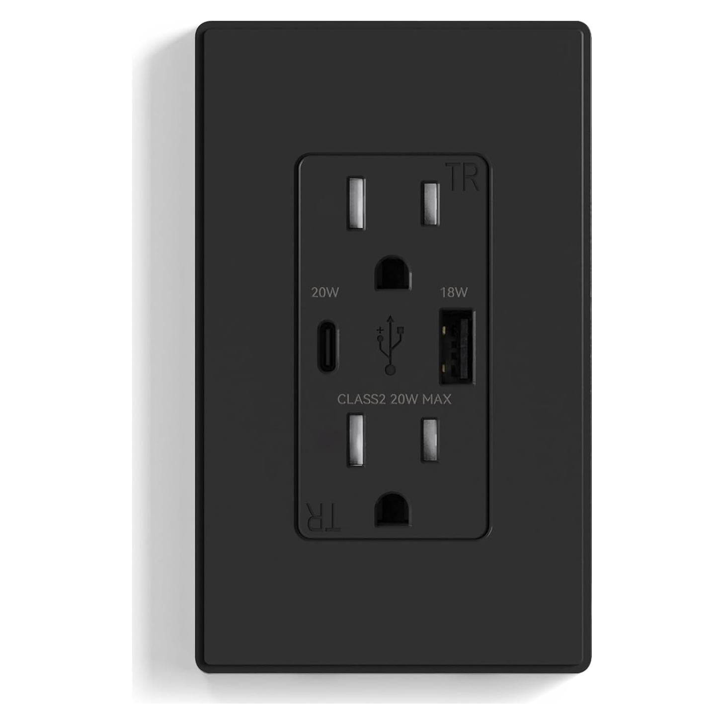 Toma de Corriente USB ELEGRP 20W Carga Rápida 15A Negro Mate