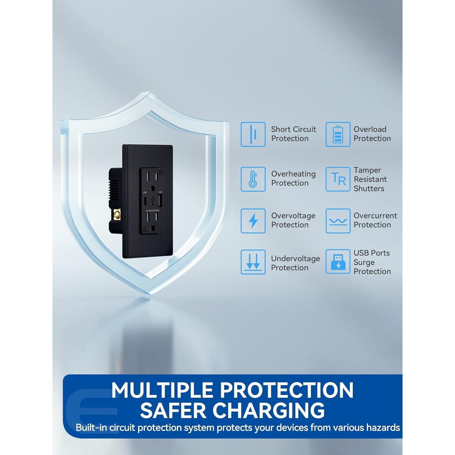 Toma de Corriente USB ELEGRP 20W Carga Rápida 15A Negro Mate