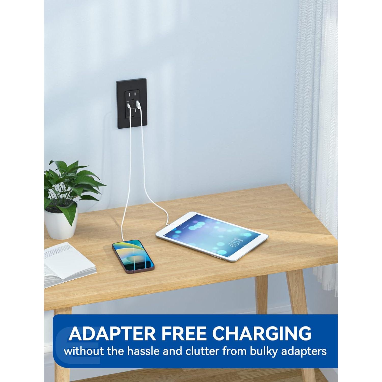 Toma de Corriente USB ELEGRP 20W Carga Rápida 15A Negro Mate