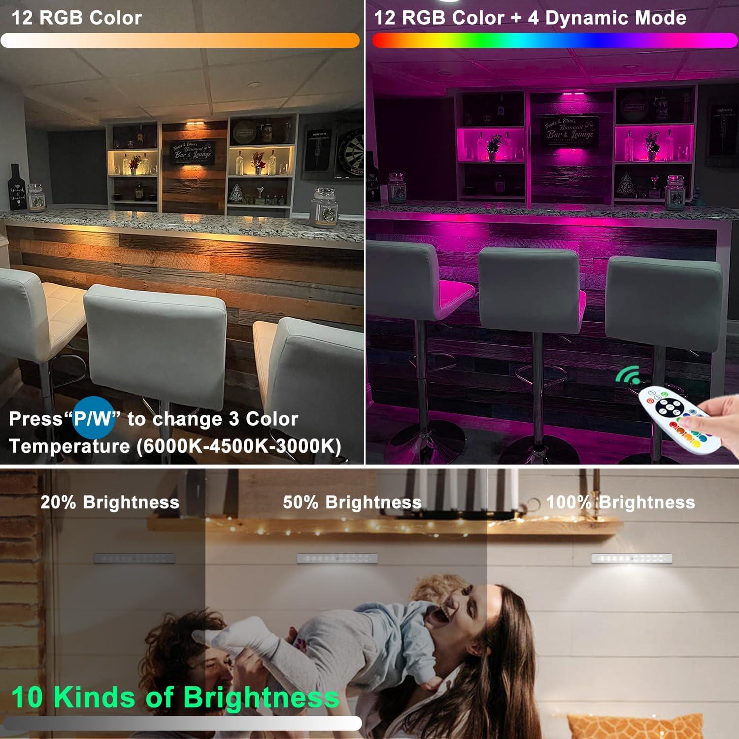 Luces LED Bajo Gabinete Inalámbricas LAJOSO 4 Paquetes RGB