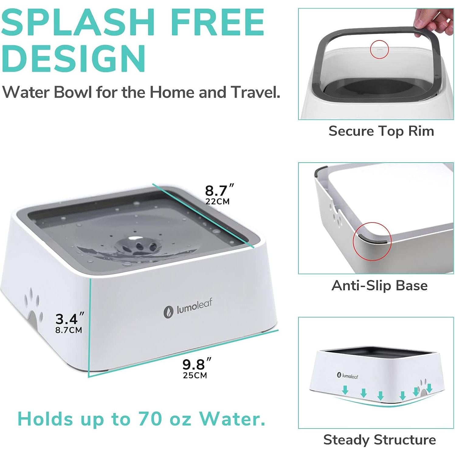 Cuenco de Agua Sin Derrames LumoLeaf 2L para Perros Gris