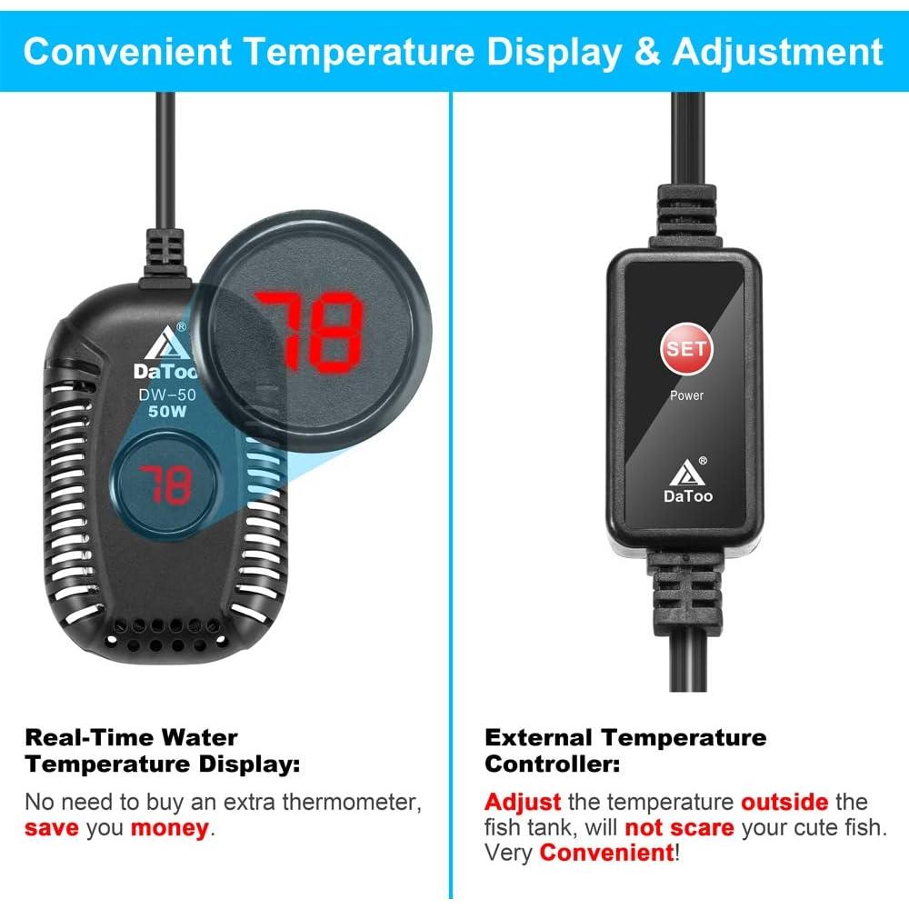 Calentador de Acuario Pequeño DaToo 50W Sumergible LED