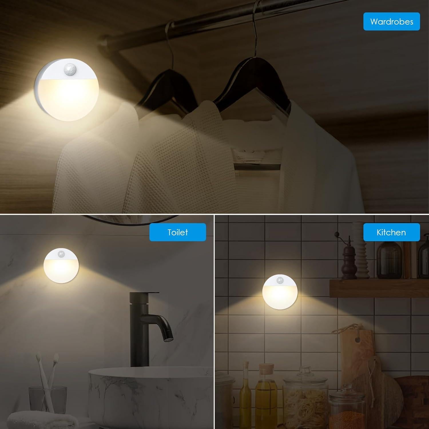 Luz de Movimiento AMIR LED Inalámbrica 4 Piezas Blanco Cálido