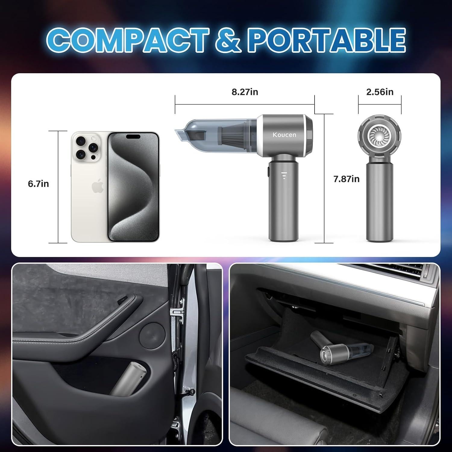 Aspiradora de Coche Portátil Koucen 4 en 1 20000Pa Gris