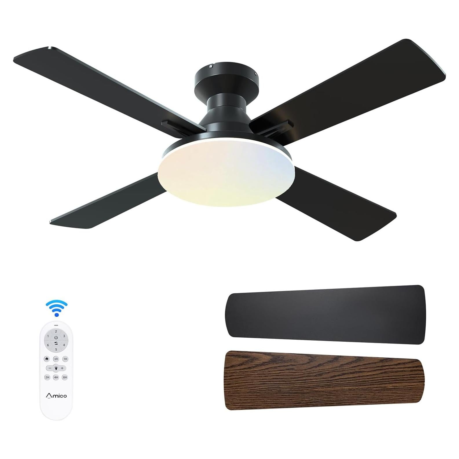 Ventilador de Techo Amico 44" con Luz y Control Remoto Negro