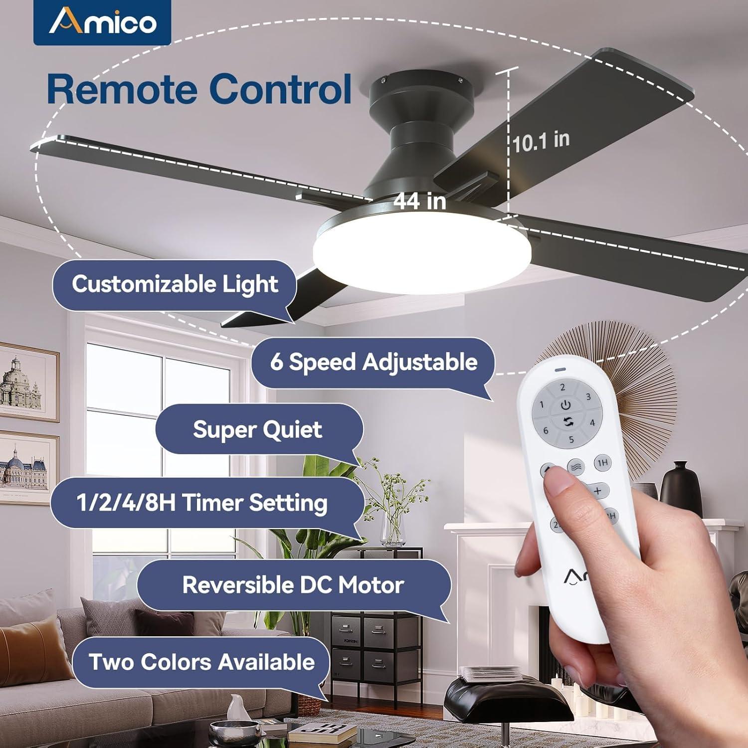 Ventilador de Techo Amico 44" con Luz y Control Remoto Negro