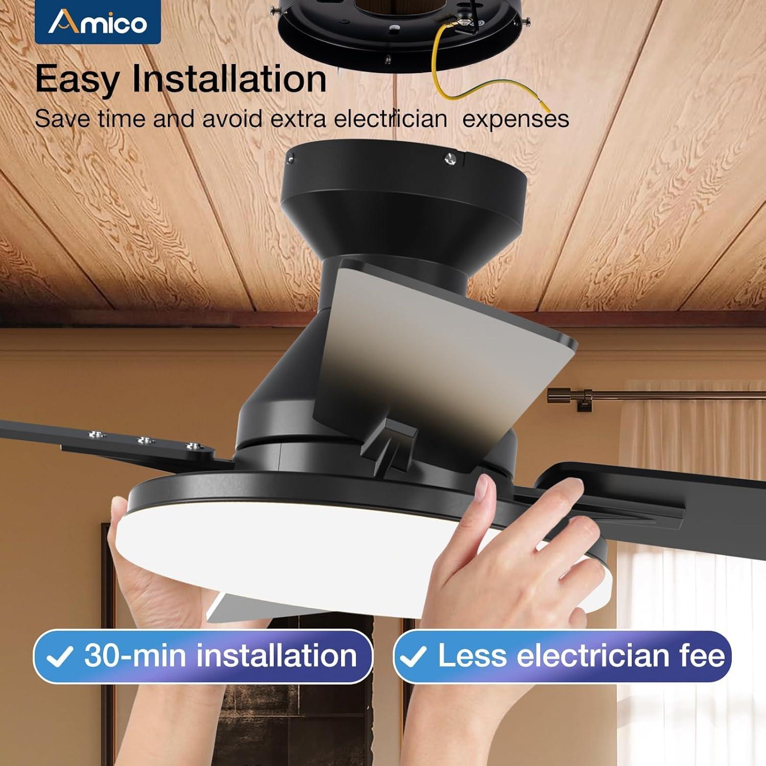 Ventilador de Techo Amico 44" con Luz y Control Remoto Negro