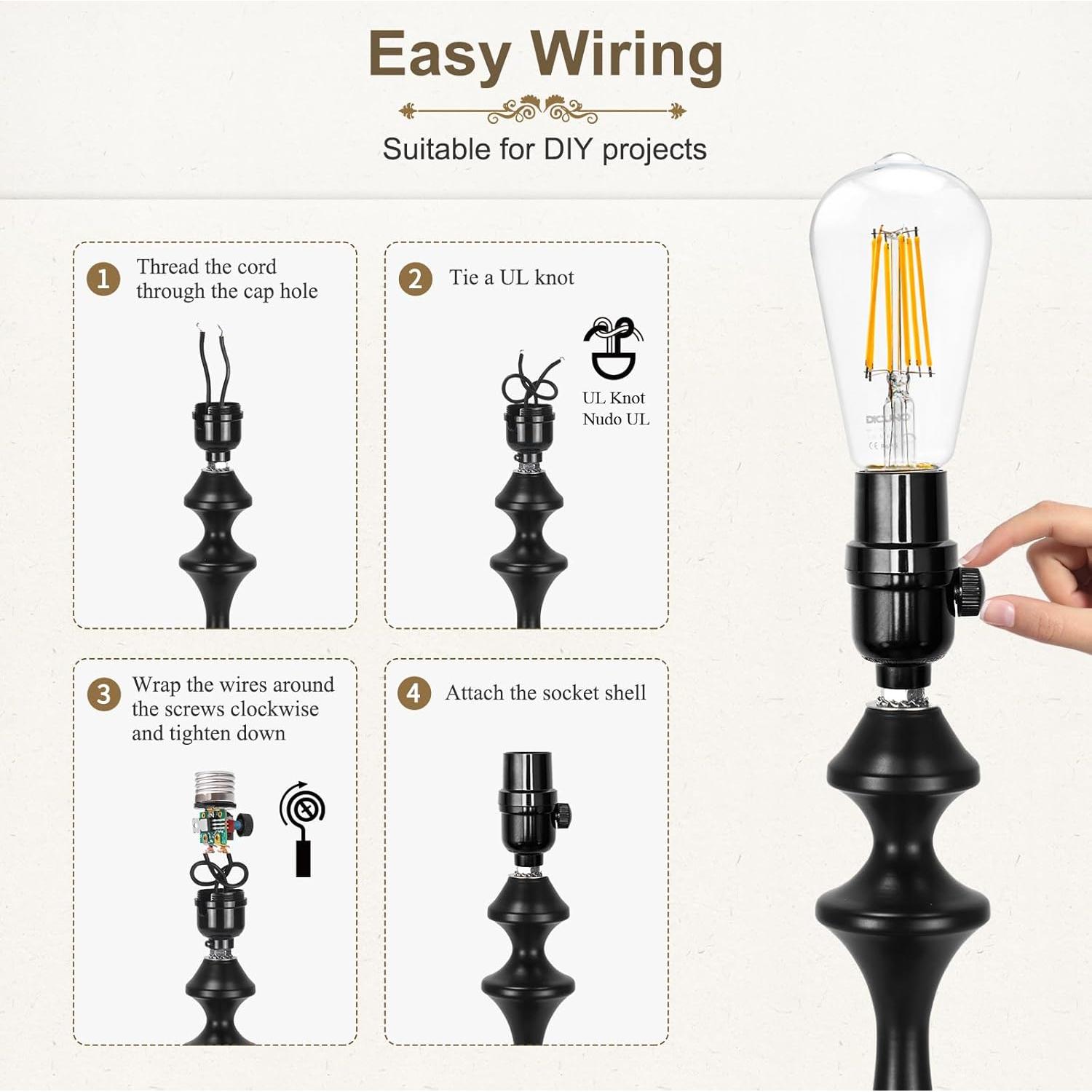 Socket de Lámpara Regulable DiCUNO E26 Vintage Negro 60W