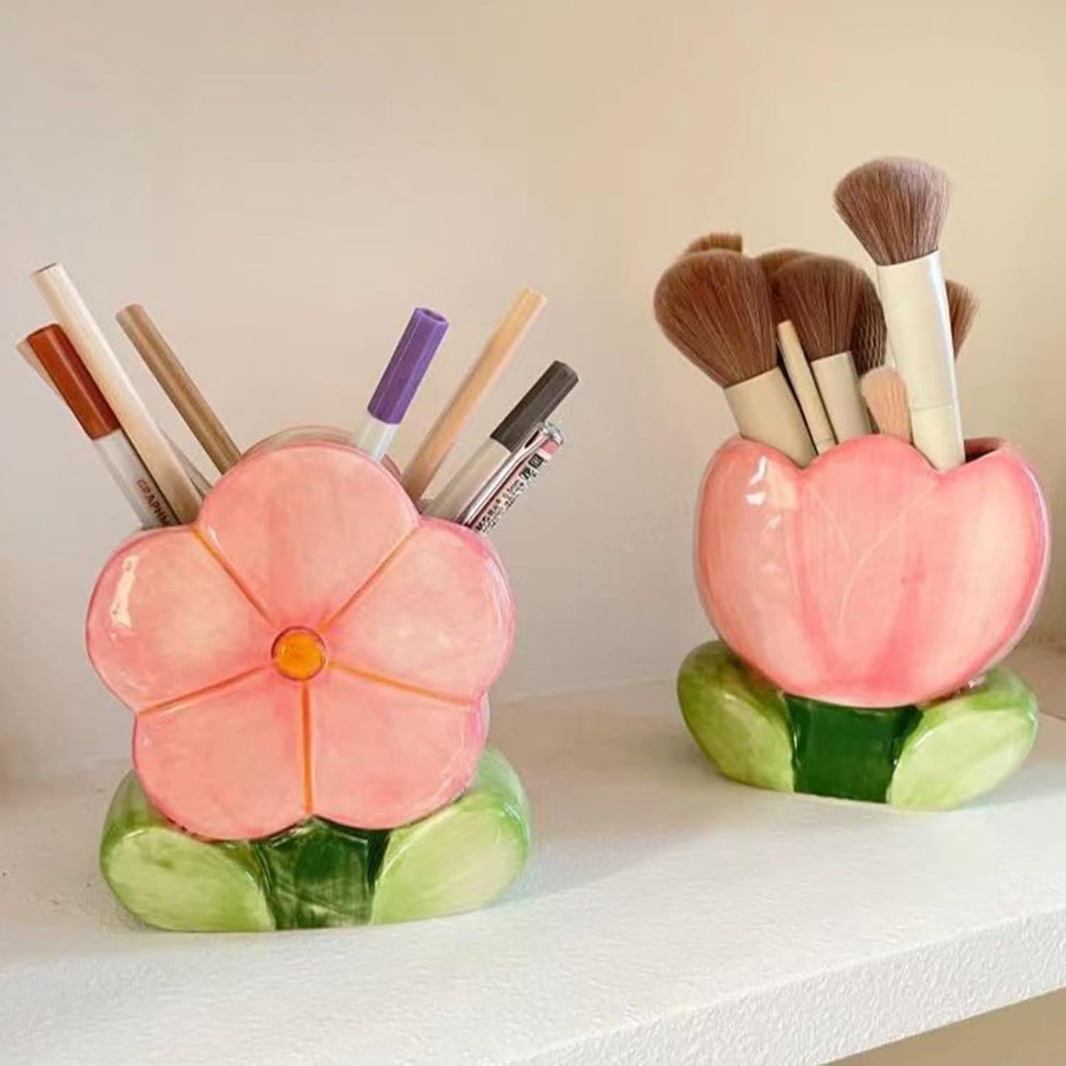 Soporte para bolígrafos y brochas Busnos rosa cerámica