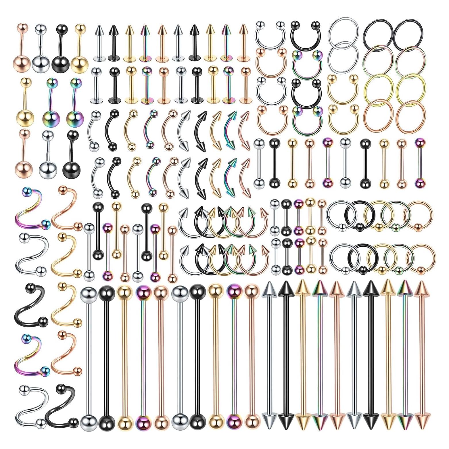 Kit de Joyería para Piercing Corporal 150PCS Acero Inoxidable