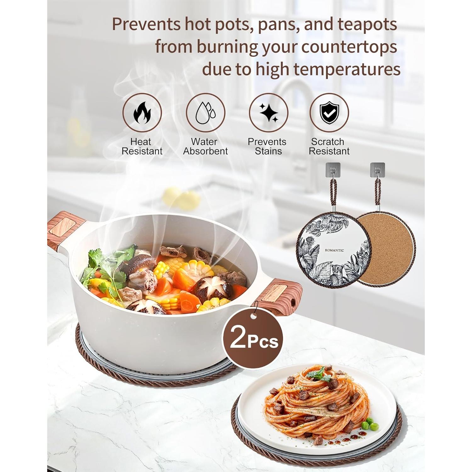 2 Trivetes de Cerámica GloriousLiving Redondos Resistentes al Calor