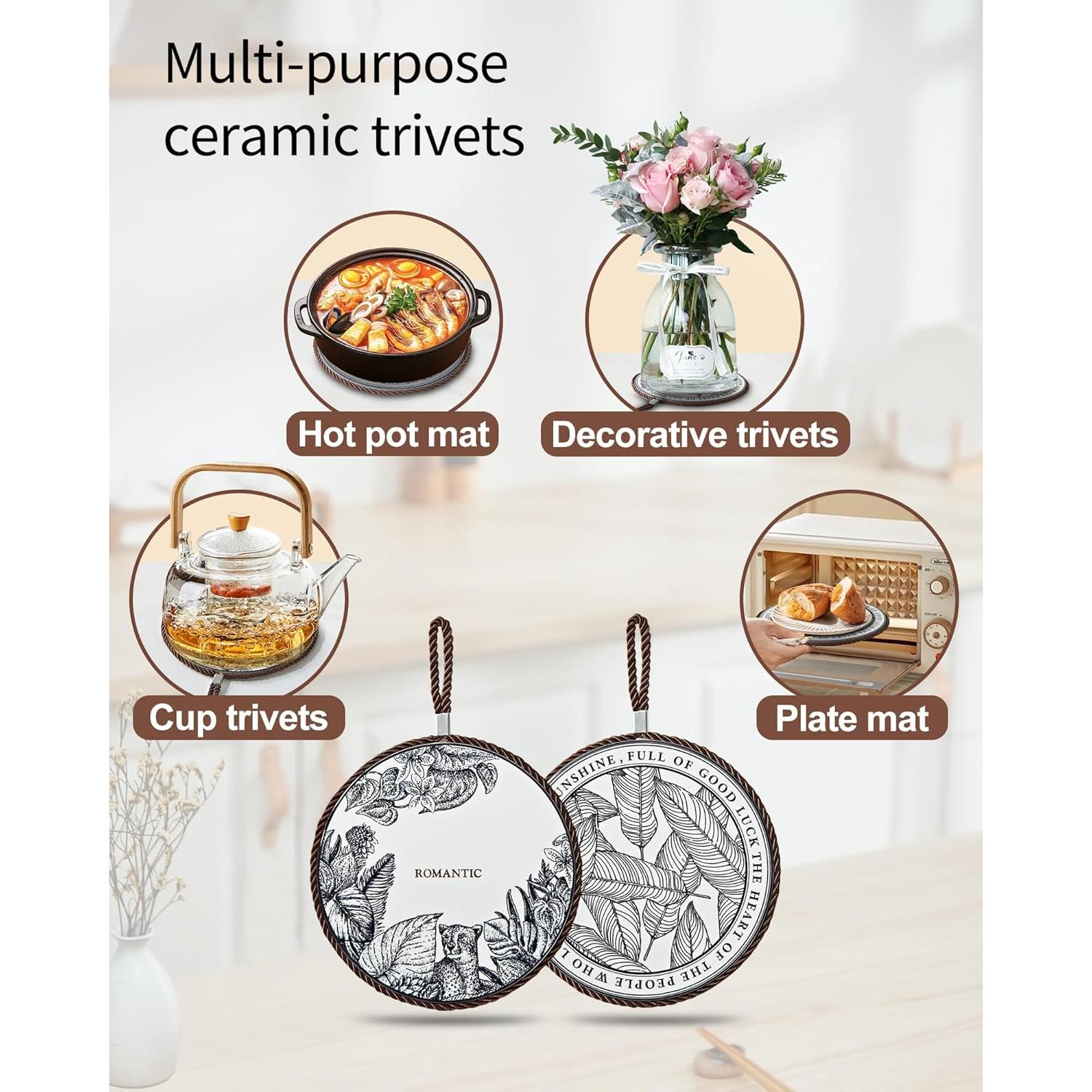 2 Trivetes de Cerámica GloriousLiving Redondos Resistentes al Calor