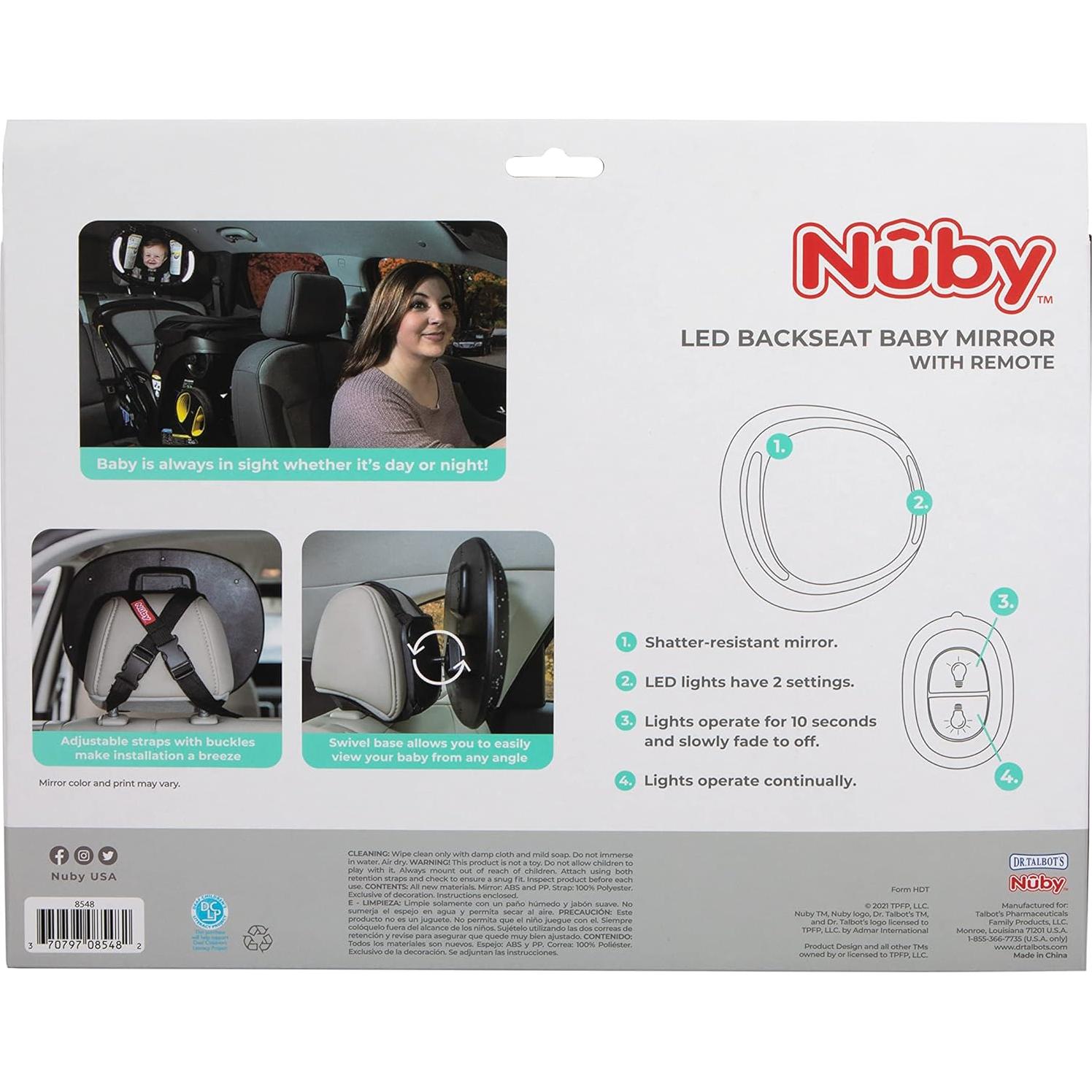Espejo de Coche para Bebés Nuby con Luz LED y Control Remoto
