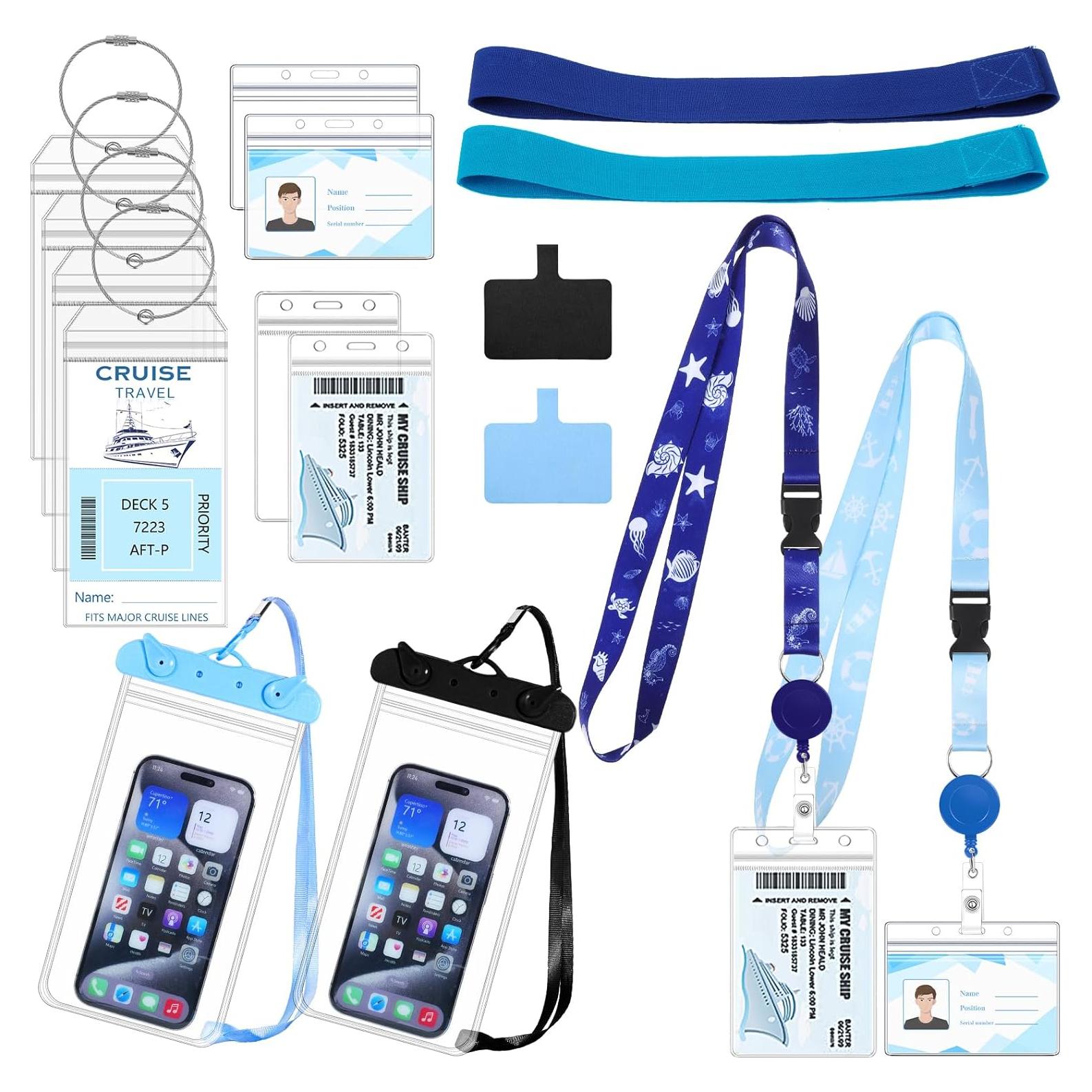 Conjunto Esenciales de Crucero Prudiut - 2 Lanyards, 4 Etiquetas, 2 Bolsas