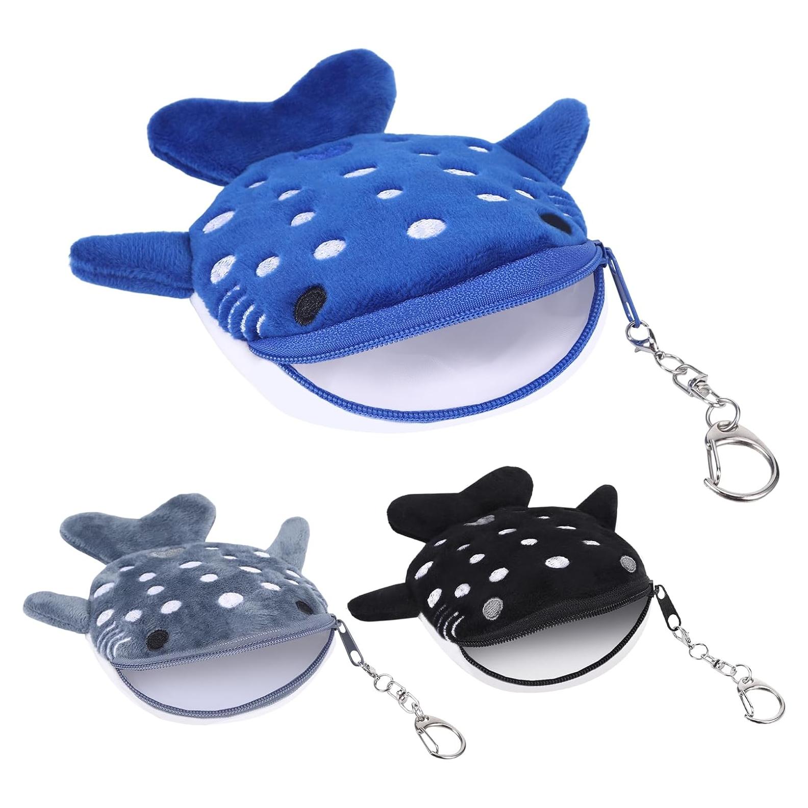 Paquete de 3 Monederos de Peluche Kawaii Beibunhn - Tiburón