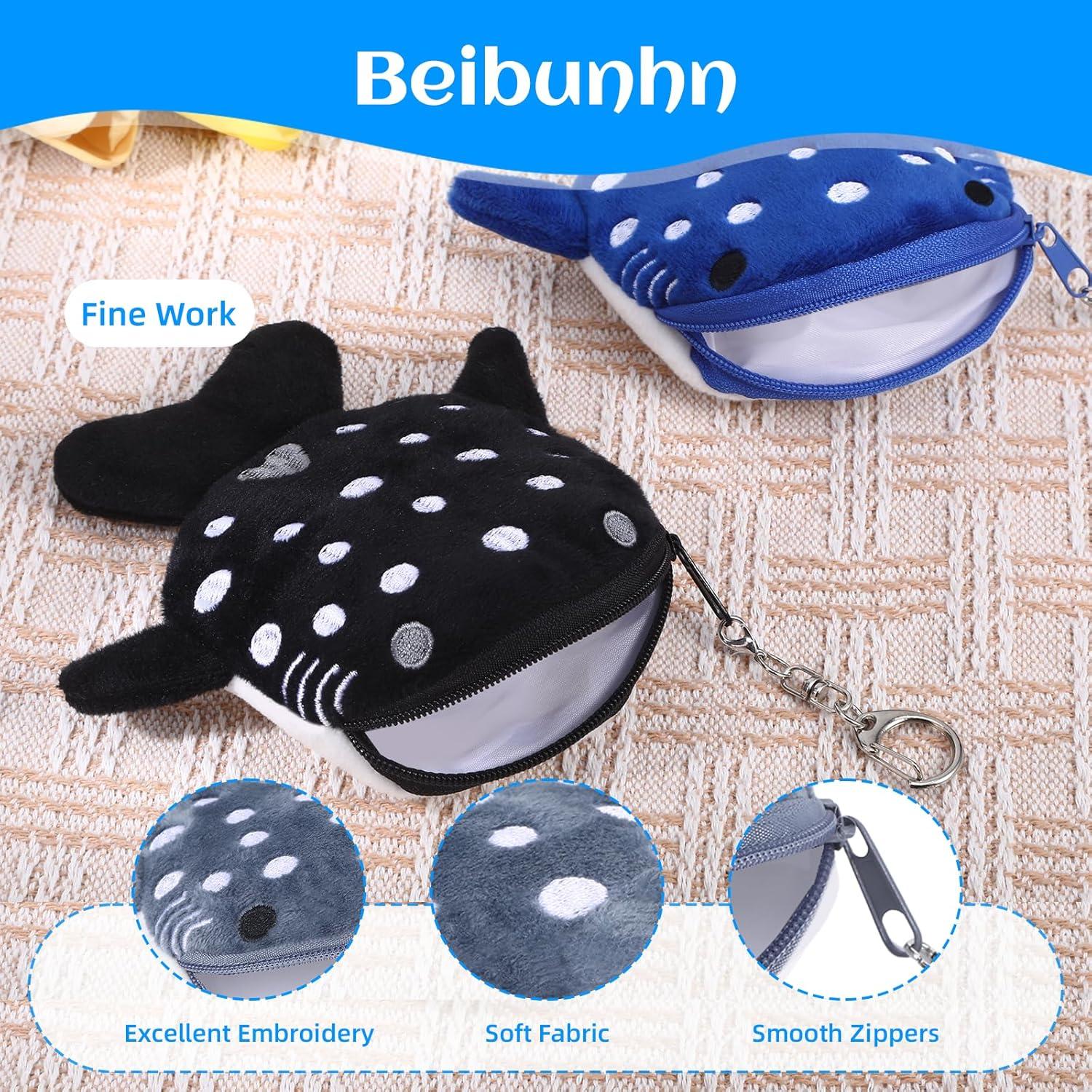 Paquete de 3 Monederos de Peluche Kawaii Beibunhn - Tiburón
