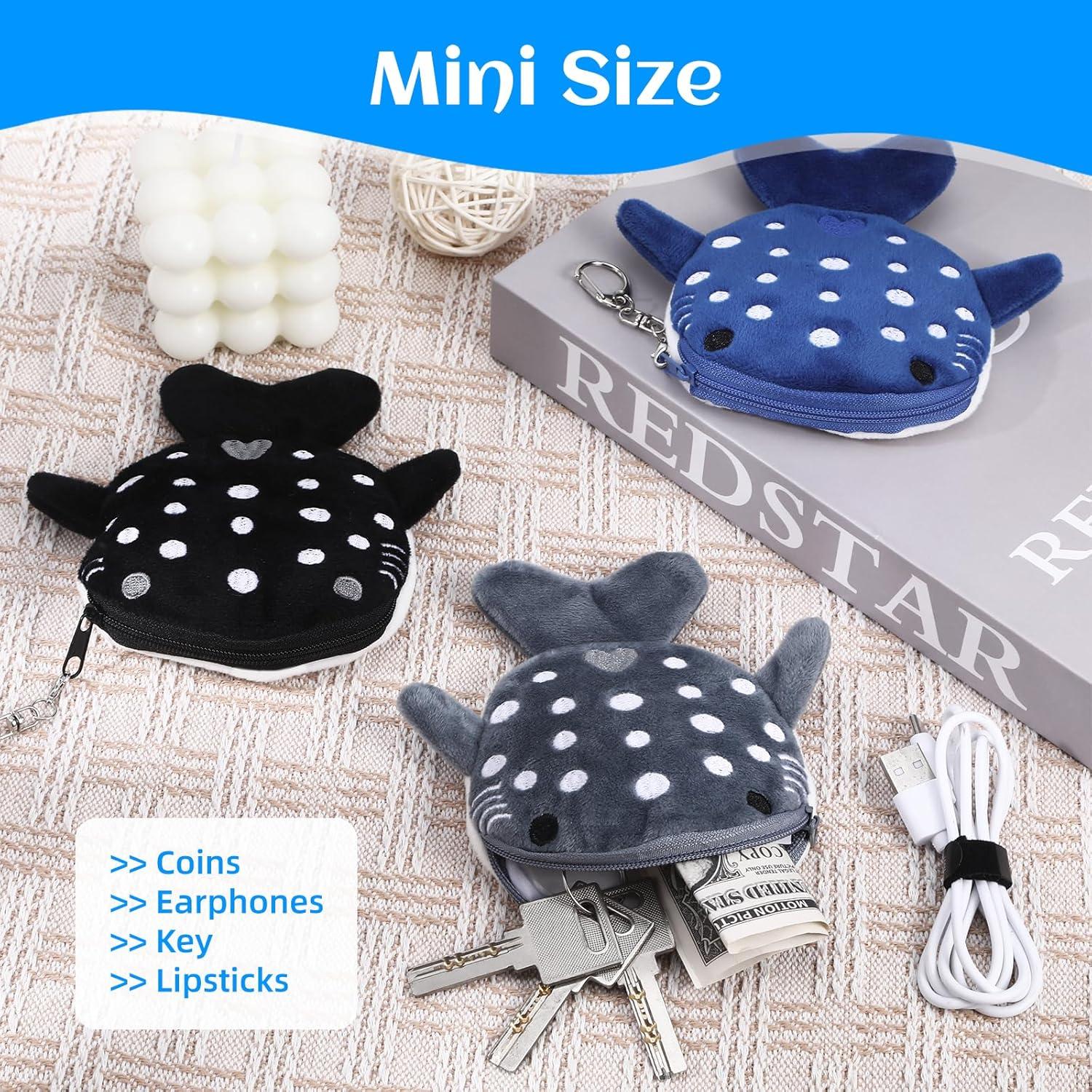 Paquete de 3 Monederos de Peluche Kawaii Beibunhn - Tiburón